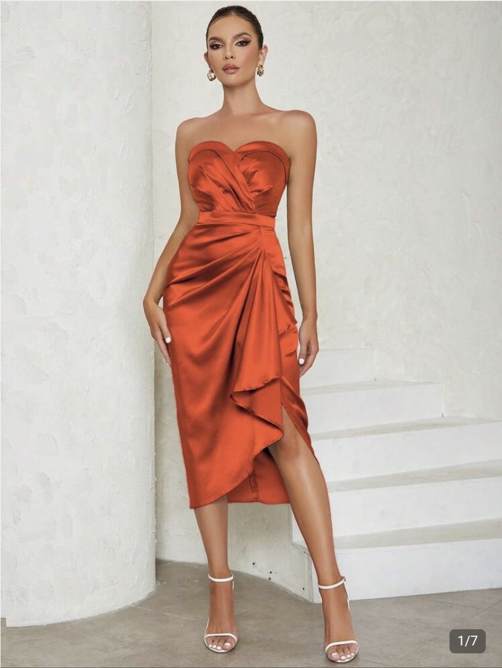 NWT Strapless Rust Orange Satin Cocktail Dress